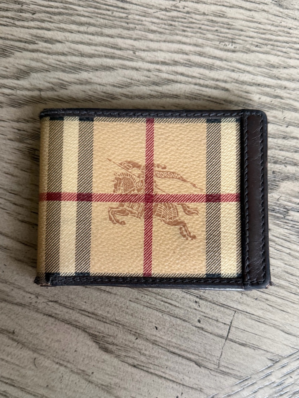 Burberry Beige Check Card Holder with Red and Black Accents